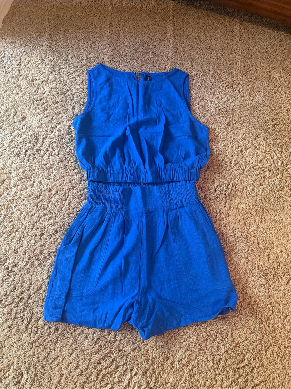 Sleeveless Royal Blue Women's Romper with Smocked Waist